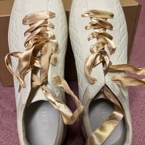 Rothy's Women's White Quilted Sneakers with Gold Accents